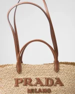 Large raffia and leather shopping bag - Image 5
